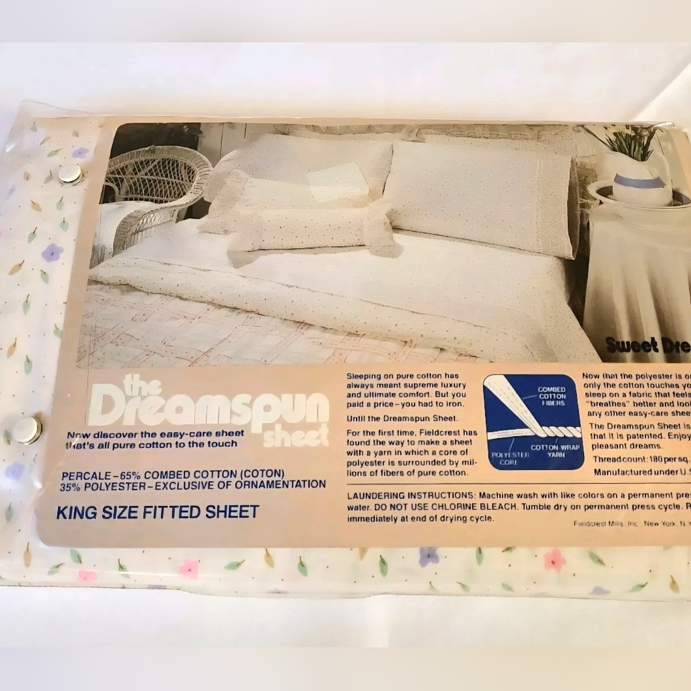 Vintage Fieldcrest Fine Combed Percale Floral King Size Fitted Sheet Flowers - Picture 6 of 8